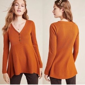 Anthropologie Maeve Eliza Henley Babydoll Tunic Size M Waffle Knit Rust Orange